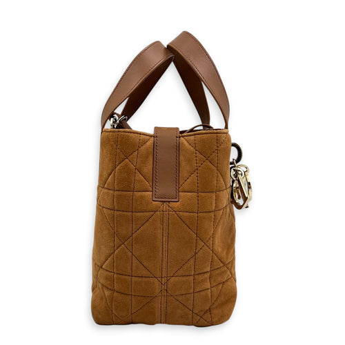 Toujours Tote Bag Vertical Brown in Suede Leather, Gold hardware