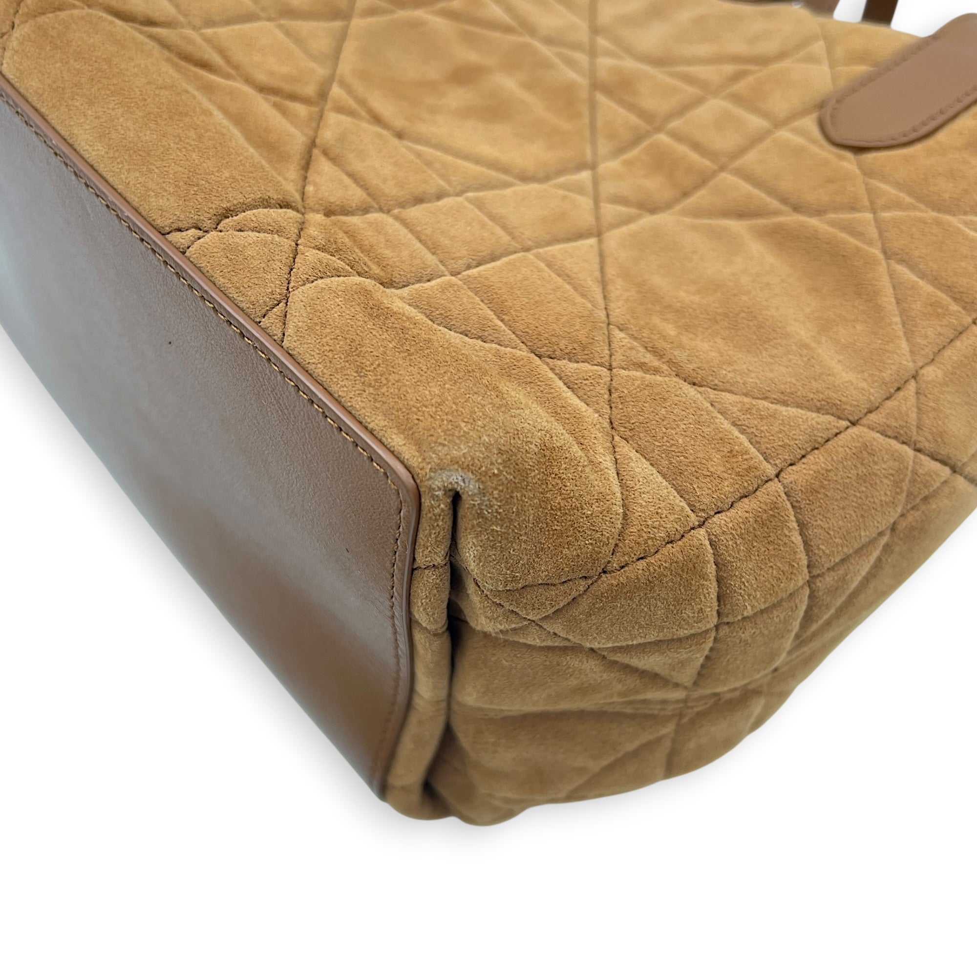 Toujours Tote Bag Vertical Brown in Suede Leather, Gold hardware
