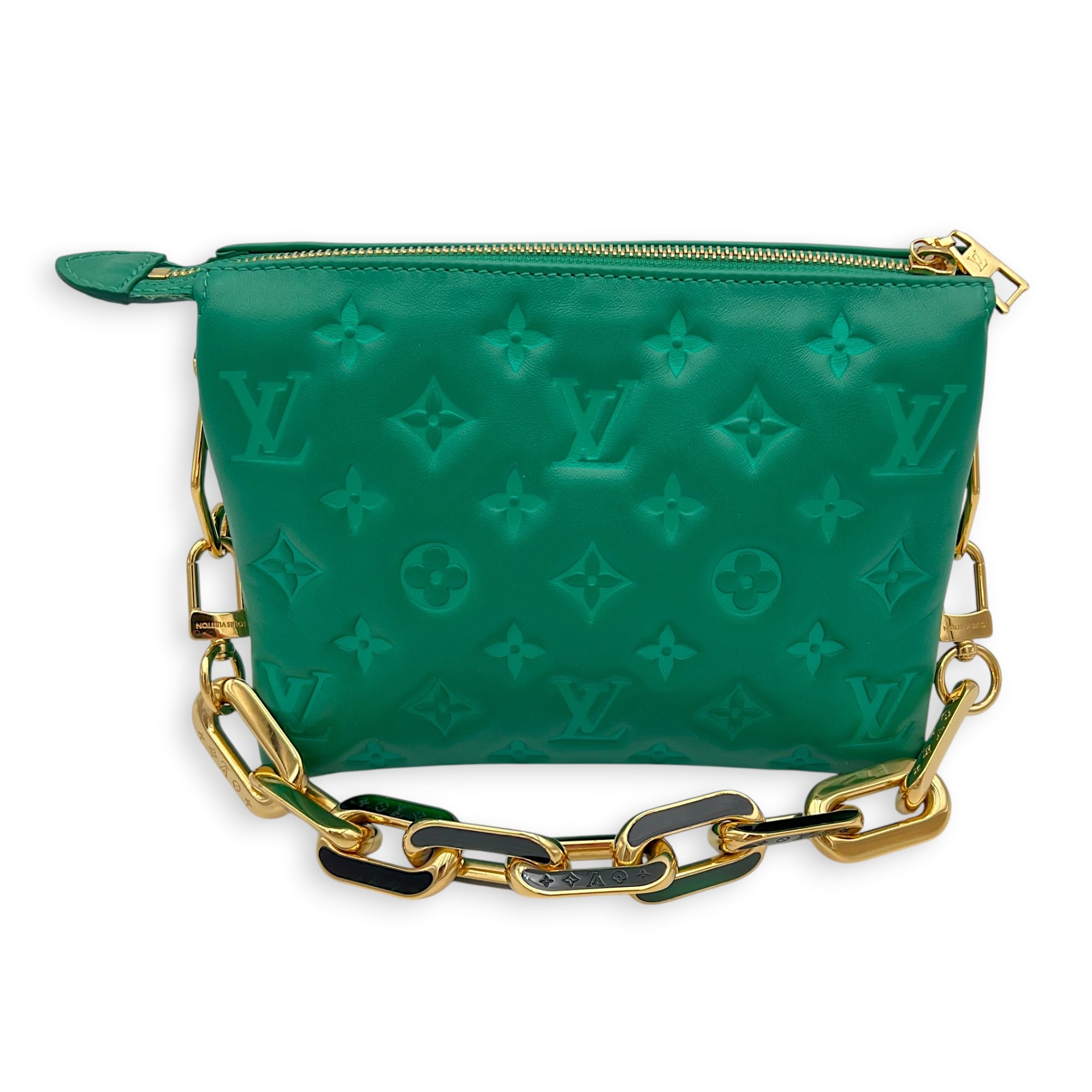 Coussin Shoulder Bag BB Green in Lambskin, Gold hardware