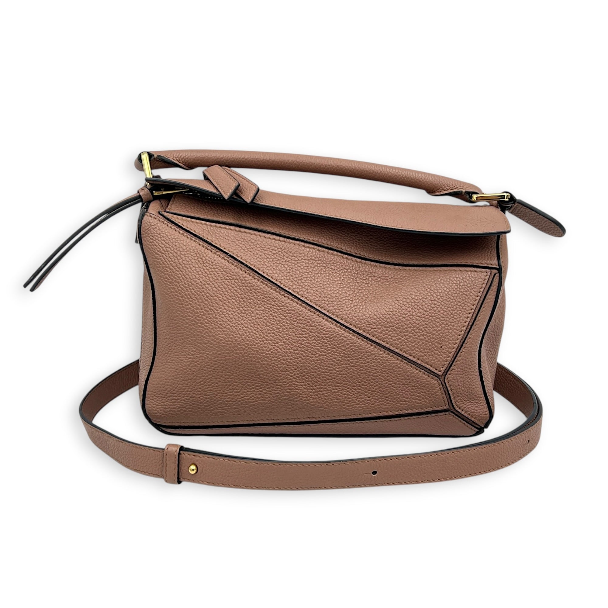 Puzzle Shoulder Bag Small Pink in Calfskin, Gold hardware