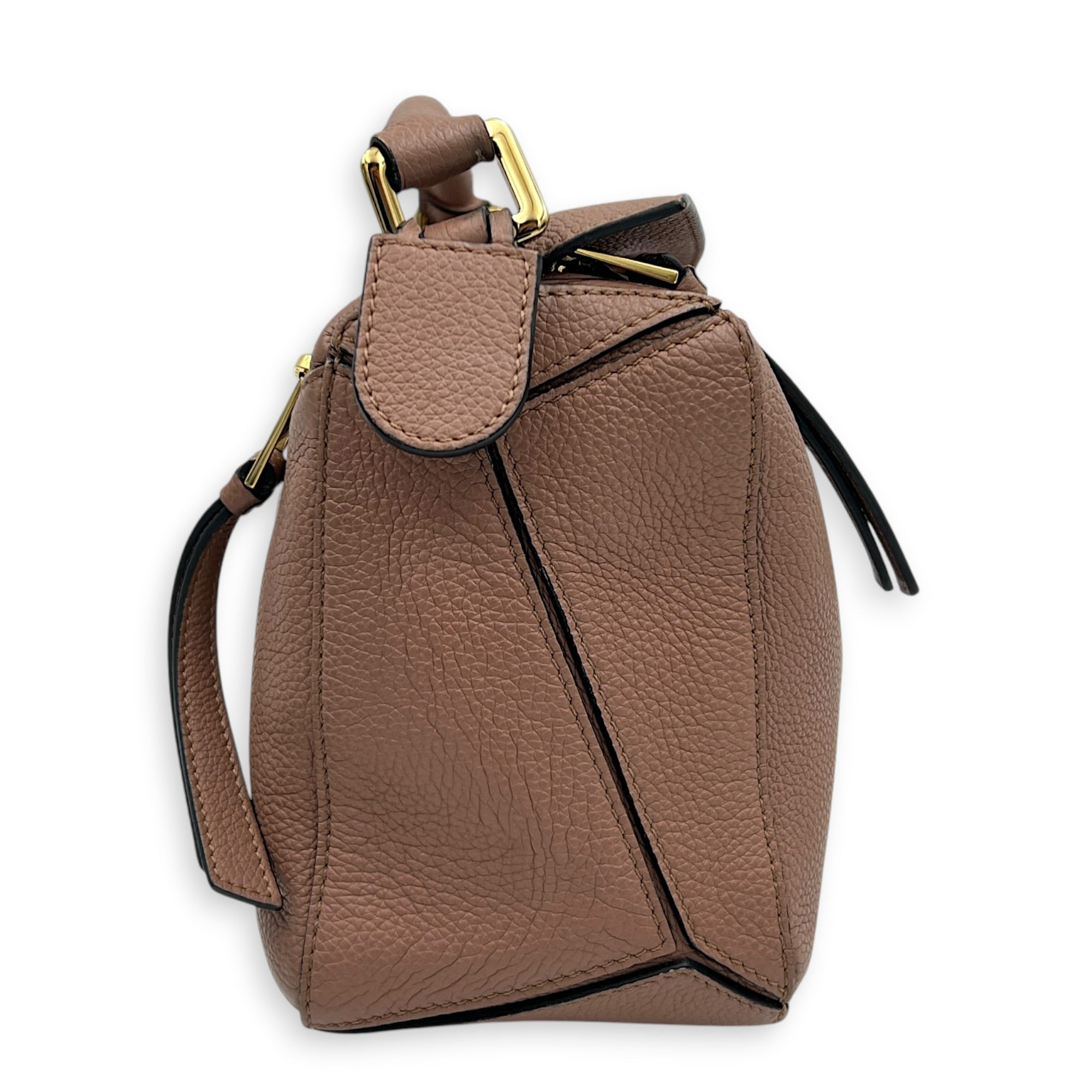 Puzzle Shoulder Bag Small Pink in Calfskin, Gold hardware