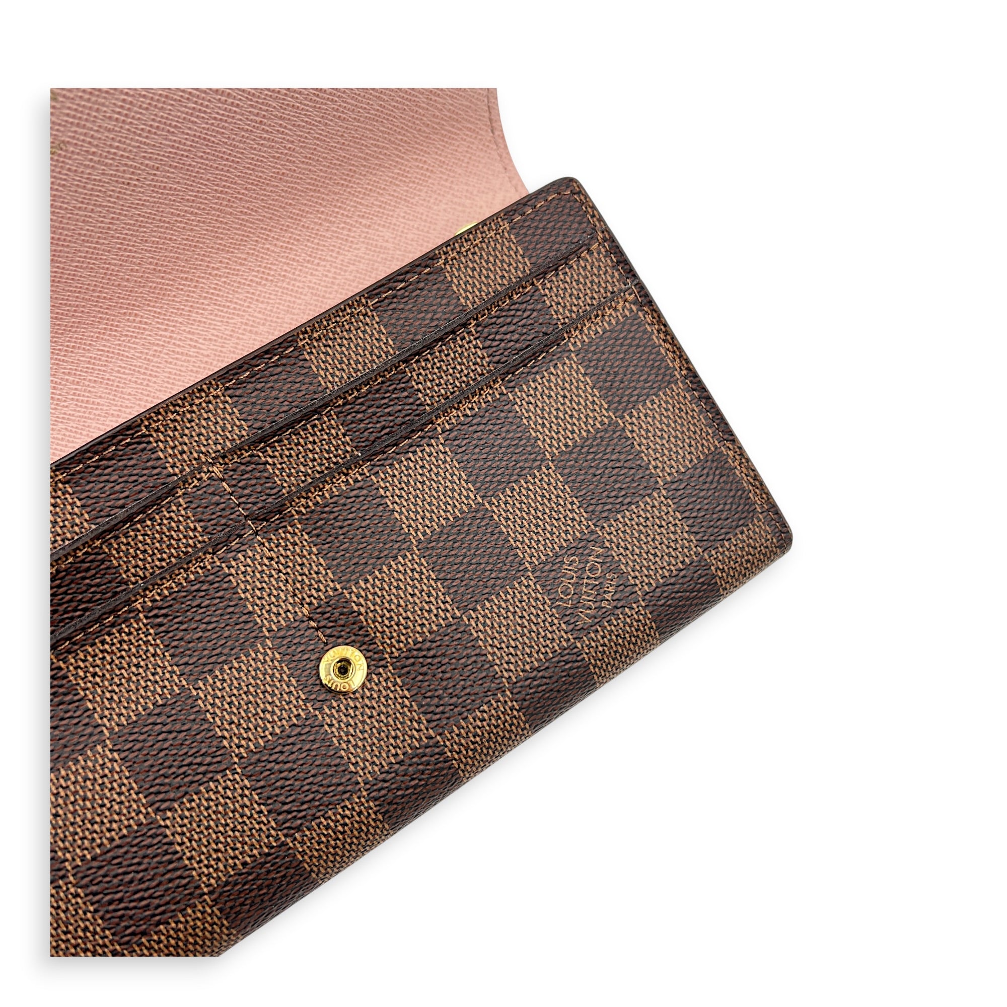 Sarah Wallet Damier Ebene in Coated Canvas, Gold hardware