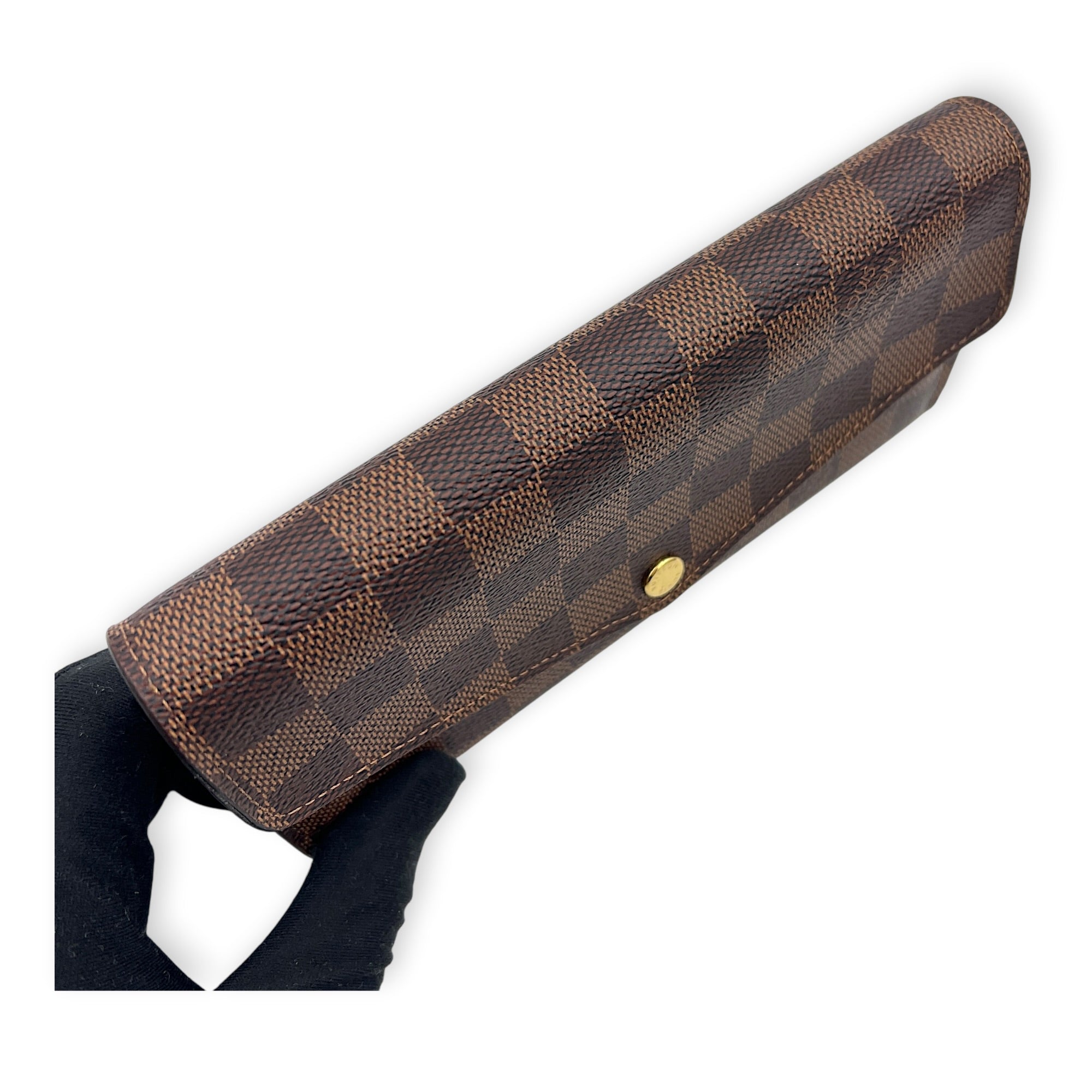 Sarah Wallet Damier Ebene in Coated Canvas, Gold hardware