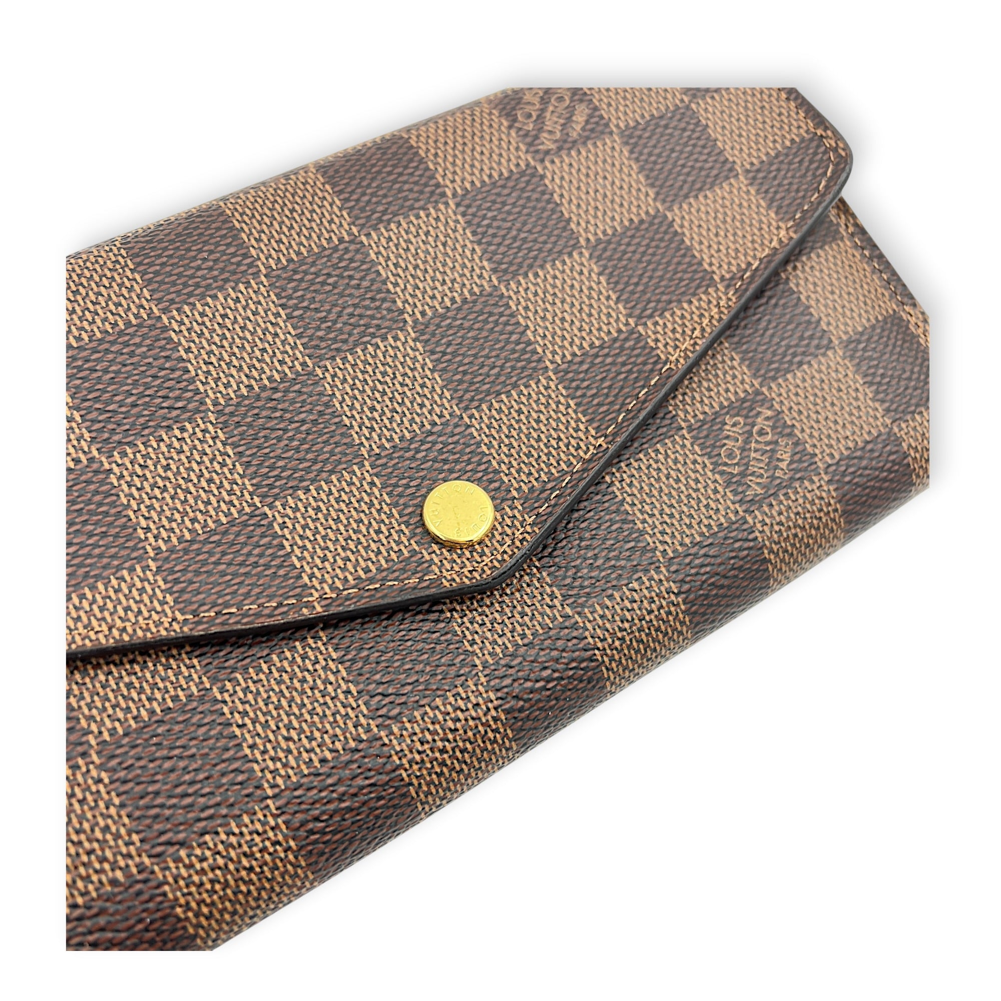 Sarah Wallet Damier Ebene in Coated Canvas, Gold hardware