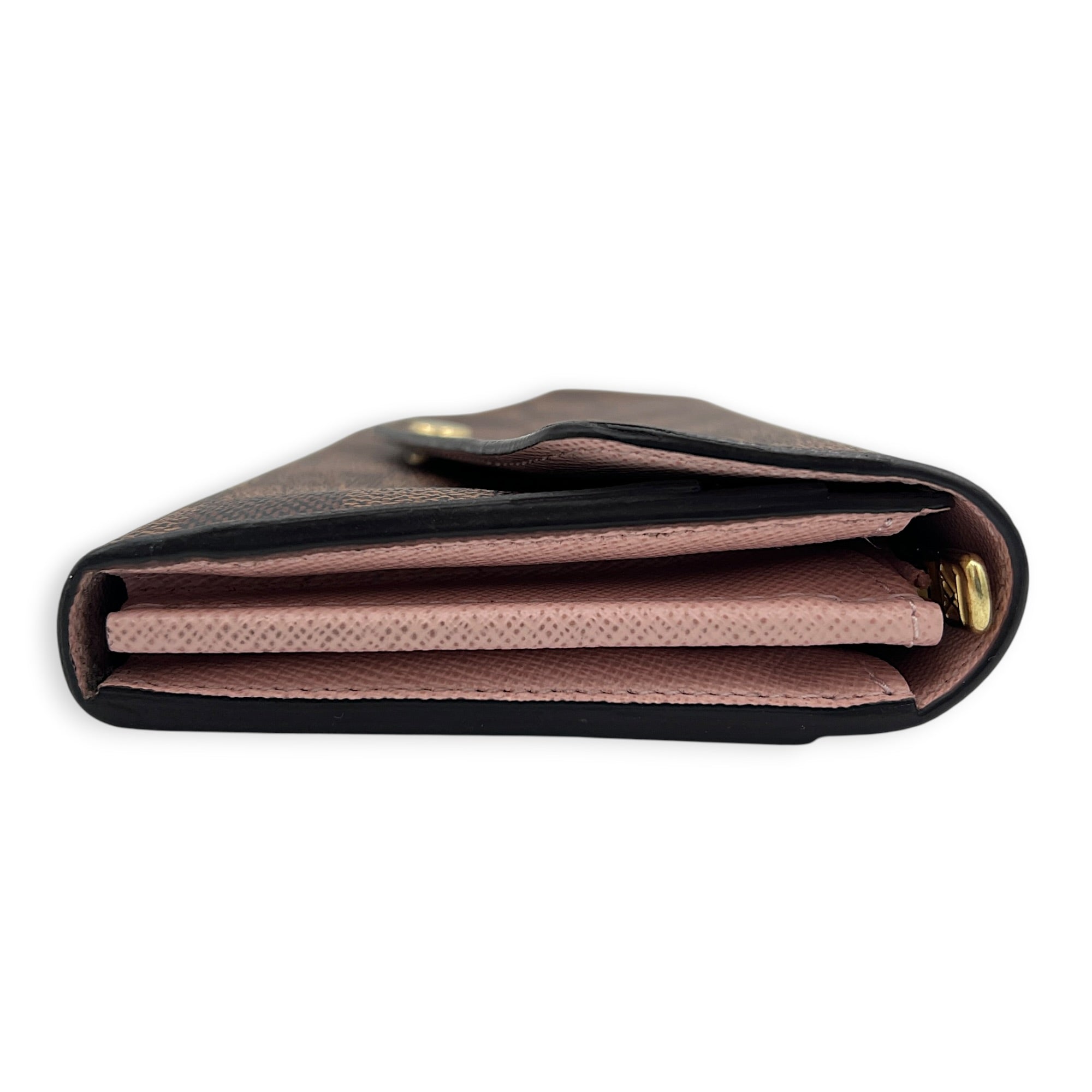 Sarah Wallet Damier Ebene in Coated Canvas, Gold hardware