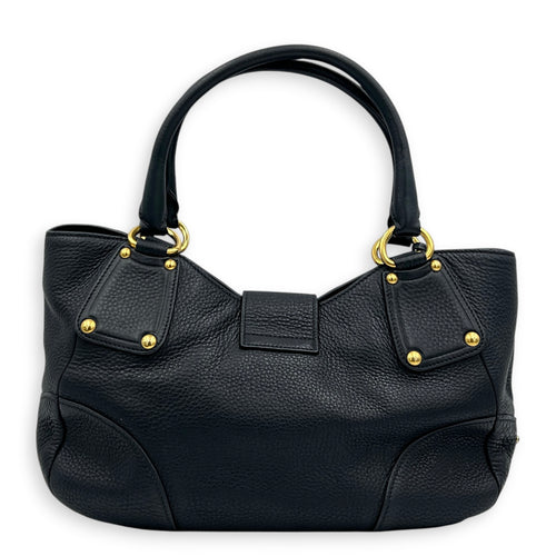 Vitello Daino Black Top Handle Bag in Calfskin, Gold hardware
