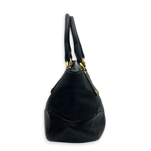 Vitello Daino Black Top Handle Bag in Calfskin, Gold hardware