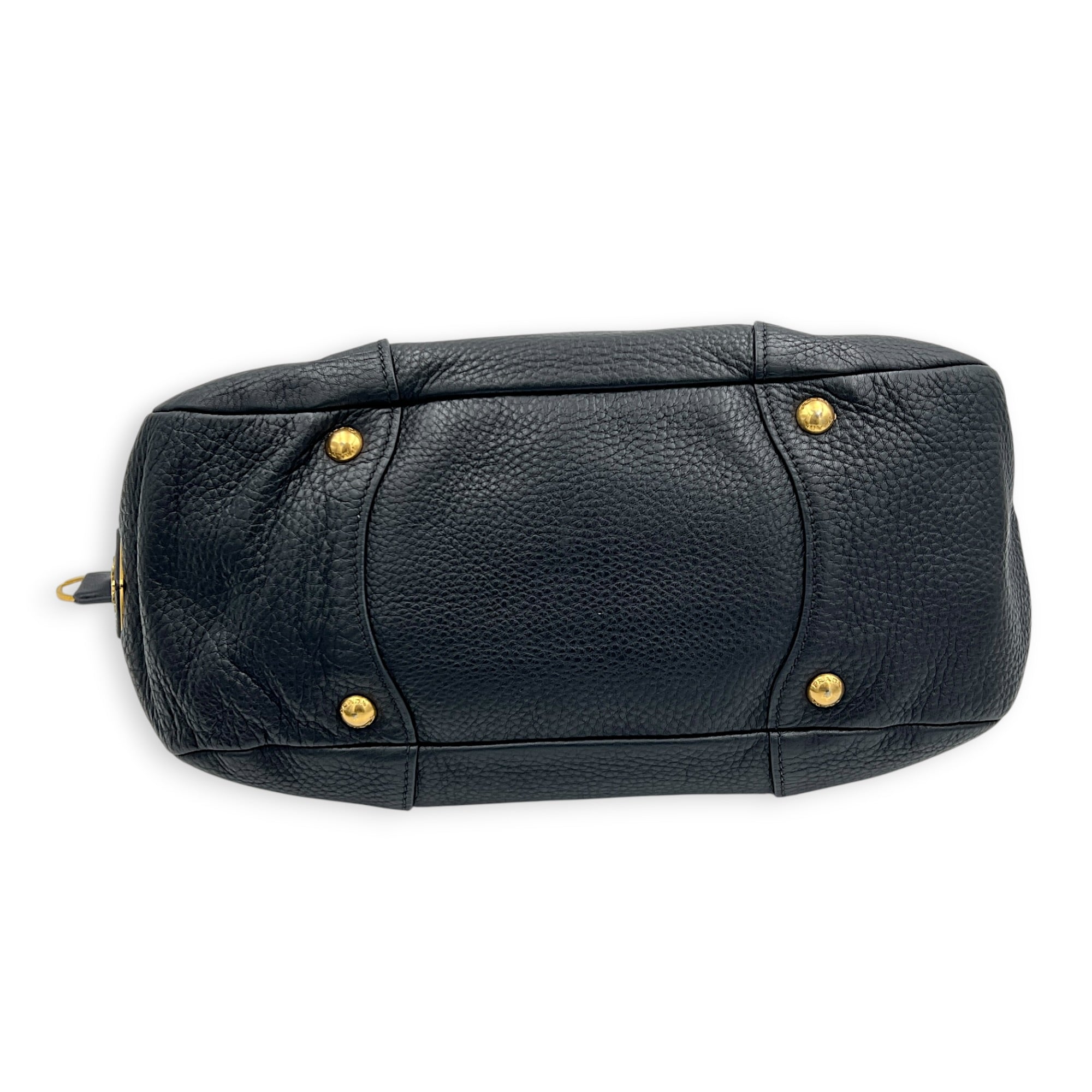 Vitello Daino Black Top Handle Bag in Calfskin, Gold hardware
