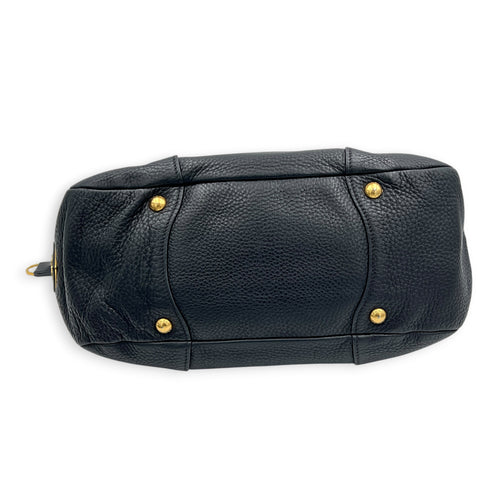 Vitello Daino Black Top Handle Bag in Calfskin, Gold hardware