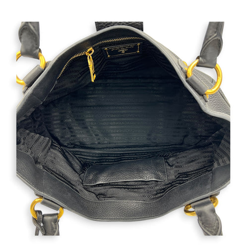 Vitello Daino Black Top Handle Bag in Calfskin, Gold hardware