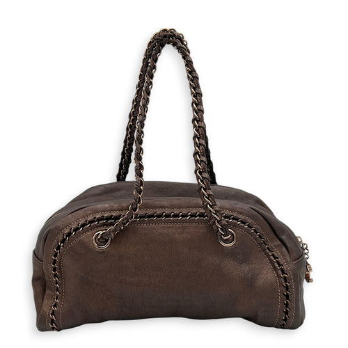 Chain Trim Luxe Ligne Bronze Shoulder Bag in Calfskin, Rose Gold hardware