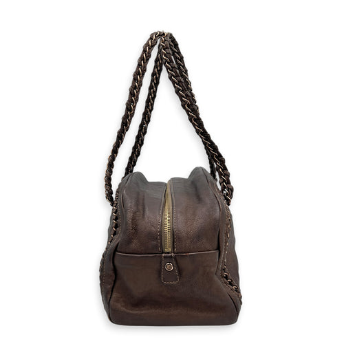 Chain Trim Luxe Ligne Bronze Shoulder Bag in Calfskin, Rose Gold hardware
