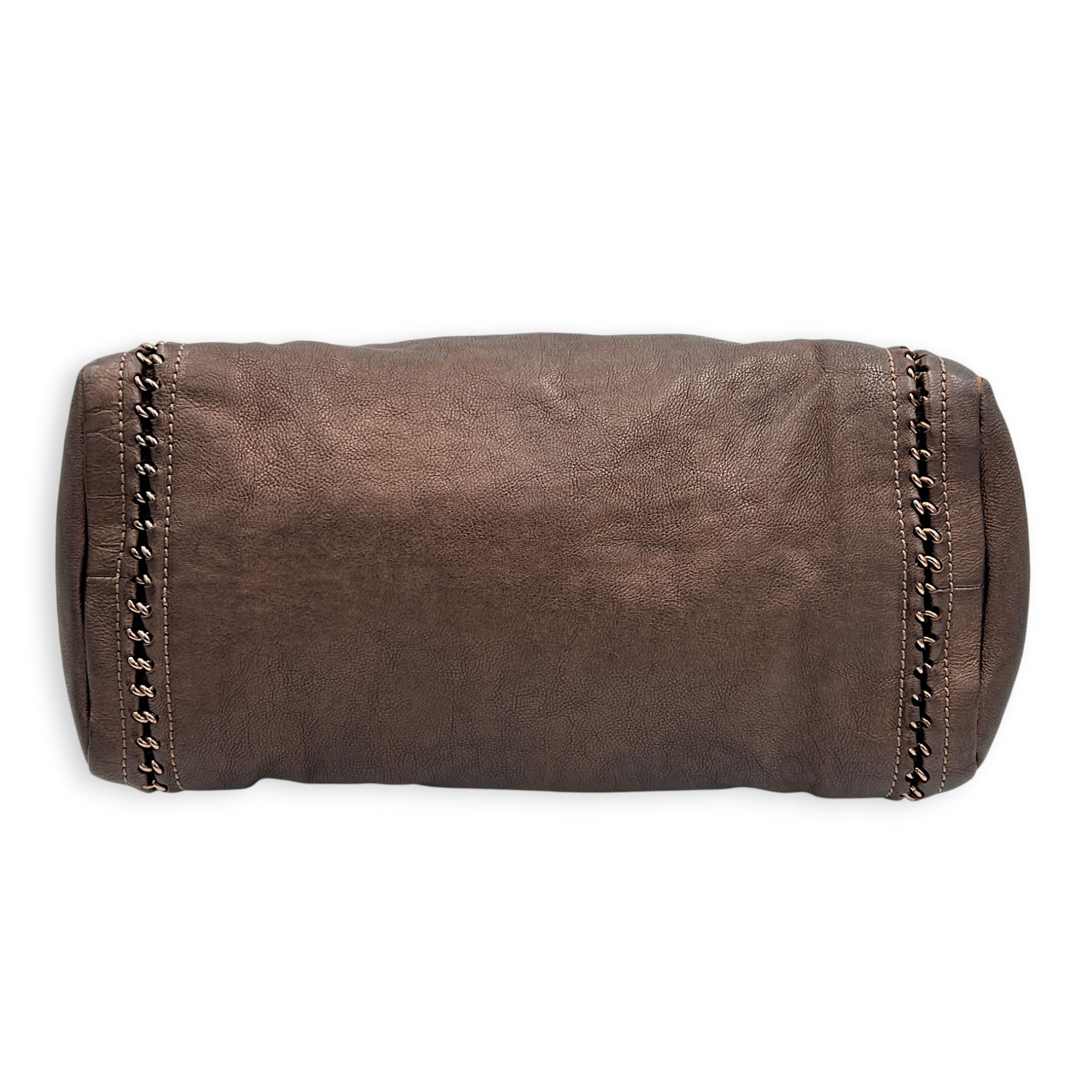 Chain Trim Luxe Ligne Bronze Shoulder Bag in Calfskin, Rose Gold hardware