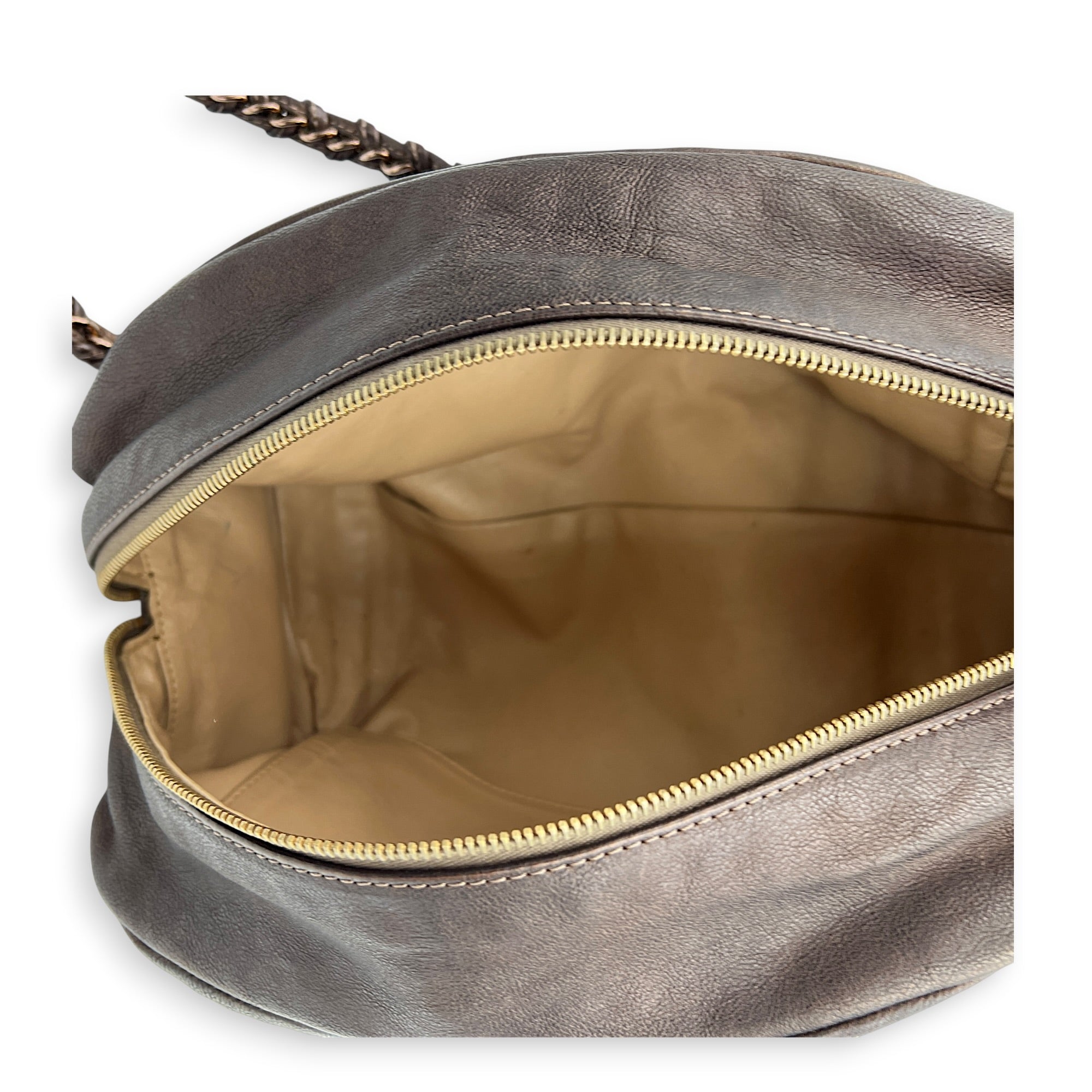 Chain Trim Luxe Ligne Bronze Shoulder Bag in Calfskin, Rose Gold hardware
