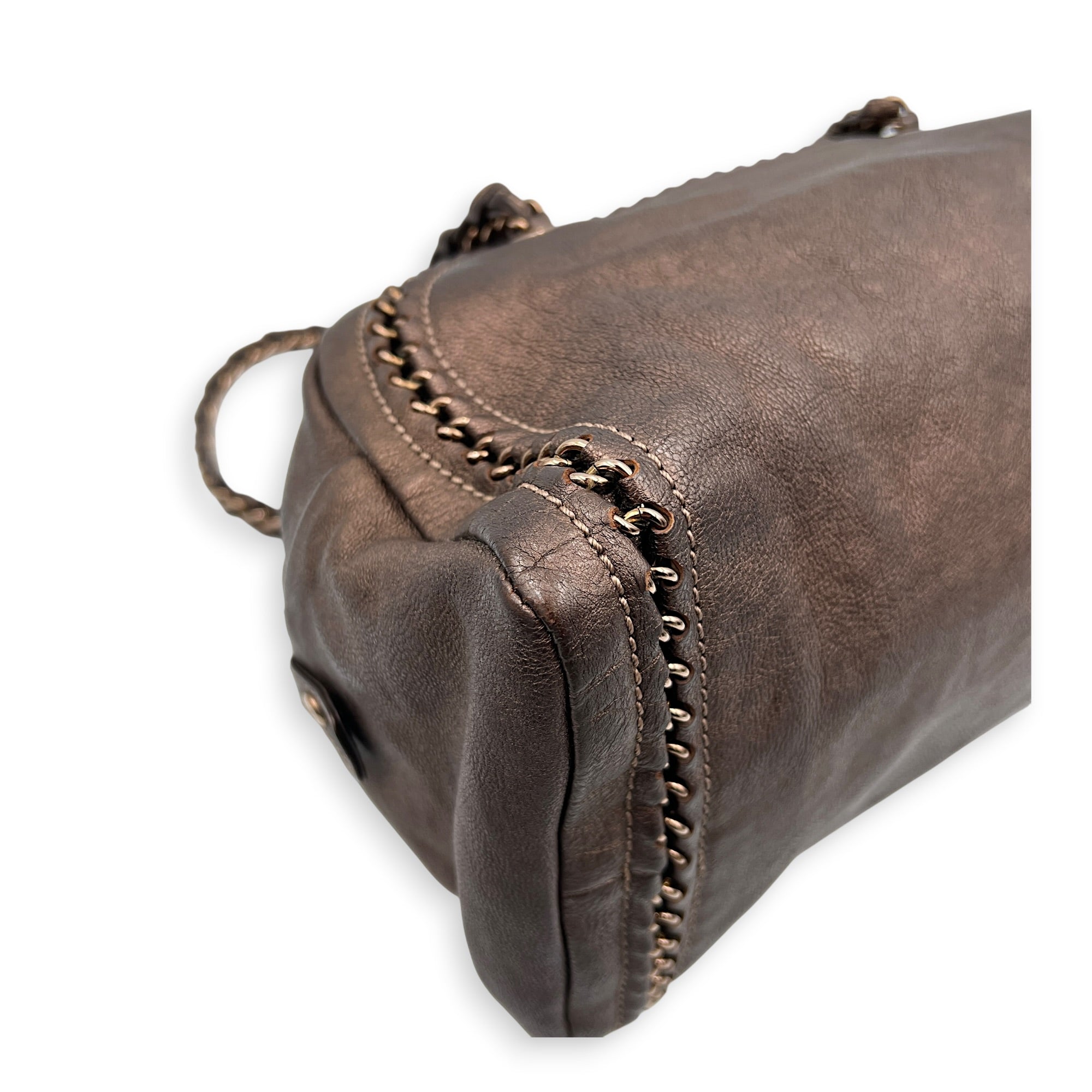 Chain Trim Luxe Ligne Bronze Shoulder Bag in Calfskin, Rose Gold hardware