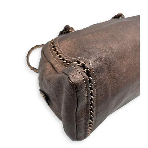 Chain Trim Luxe Ligne Bronze Shoulder Bag in Calfskin, Rose Gold hardware