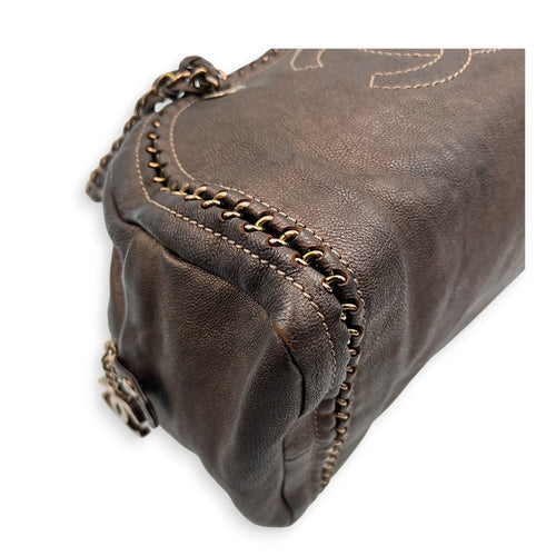 Chain Trim Luxe Ligne Bronze Shoulder Bag in Calfskin, Rose Gold hardware