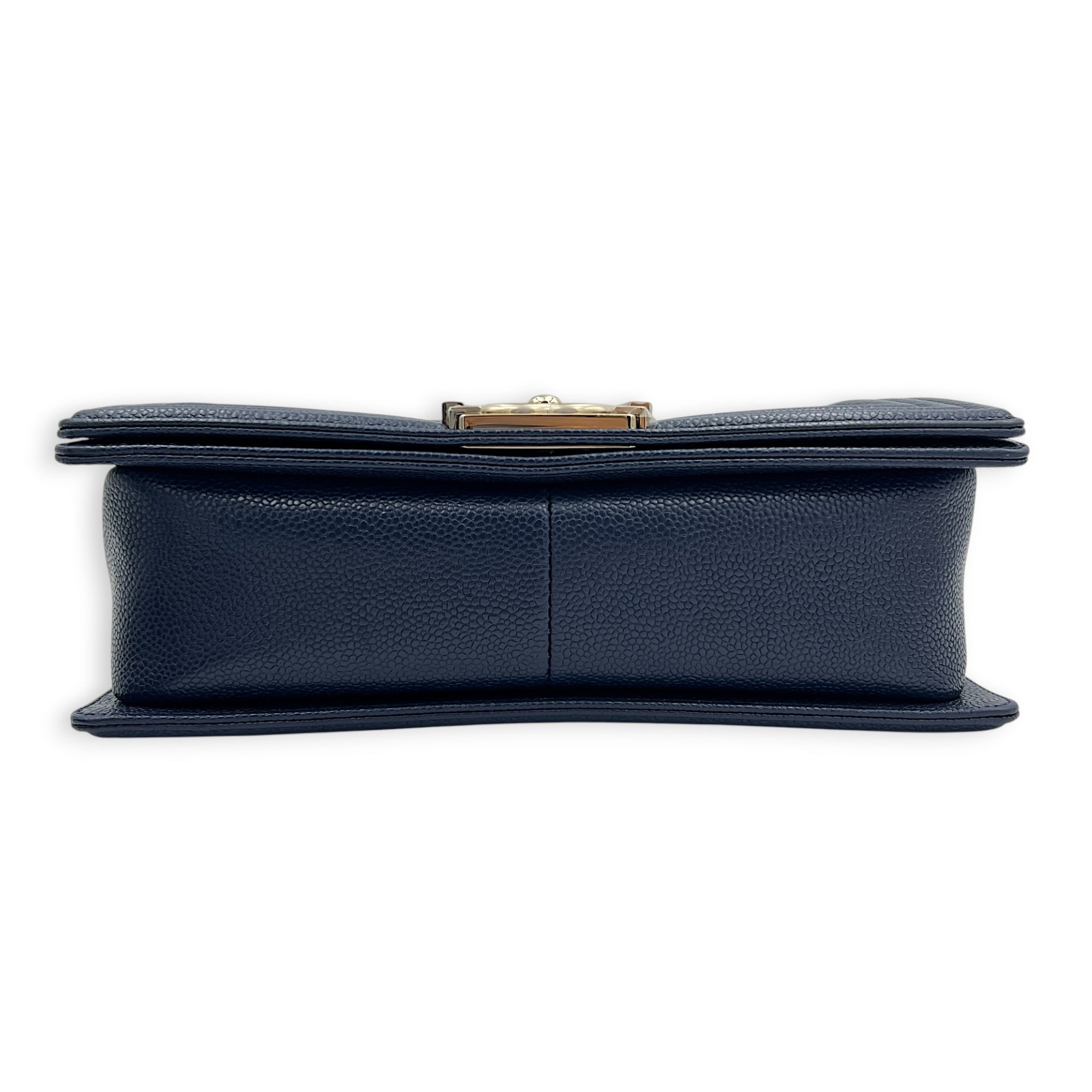 Boy Medium Blue Shoulder Bag in Caviar Leather, Gold hardware