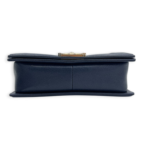 Boy Medium Blue Shoulder Bag in Caviar Leather, Gold hardware