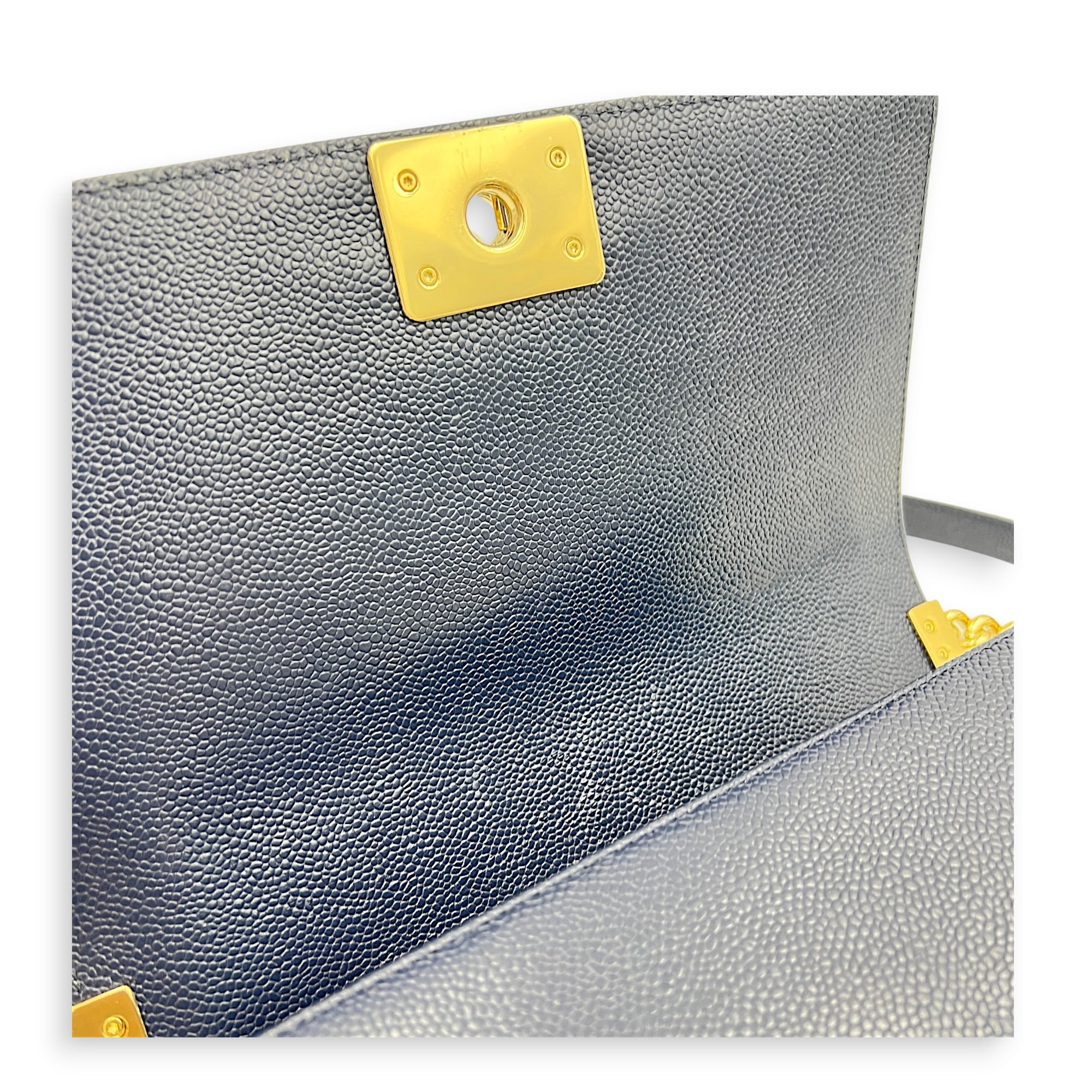 Boy Medium Blue Shoulder Bag in Caviar Leather, Gold hardware