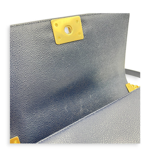 Boy Medium Blue Shoulder Bag in Caviar Leather, Gold hardware