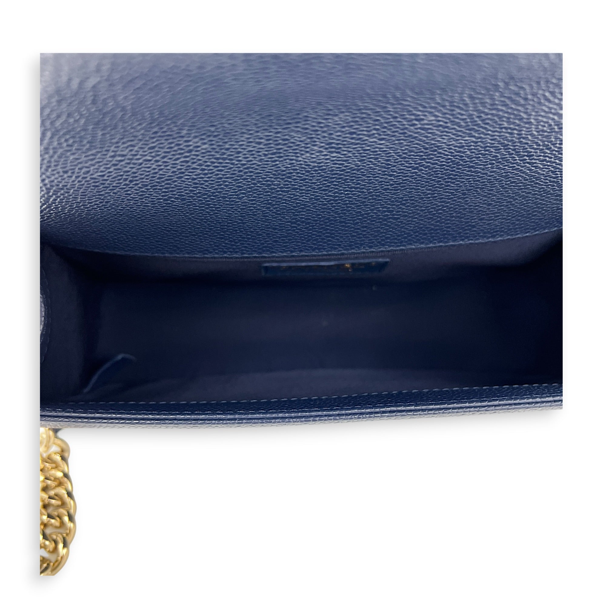 Boy Medium Blue Shoulder Bag in Caviar Leather, Gold hardware