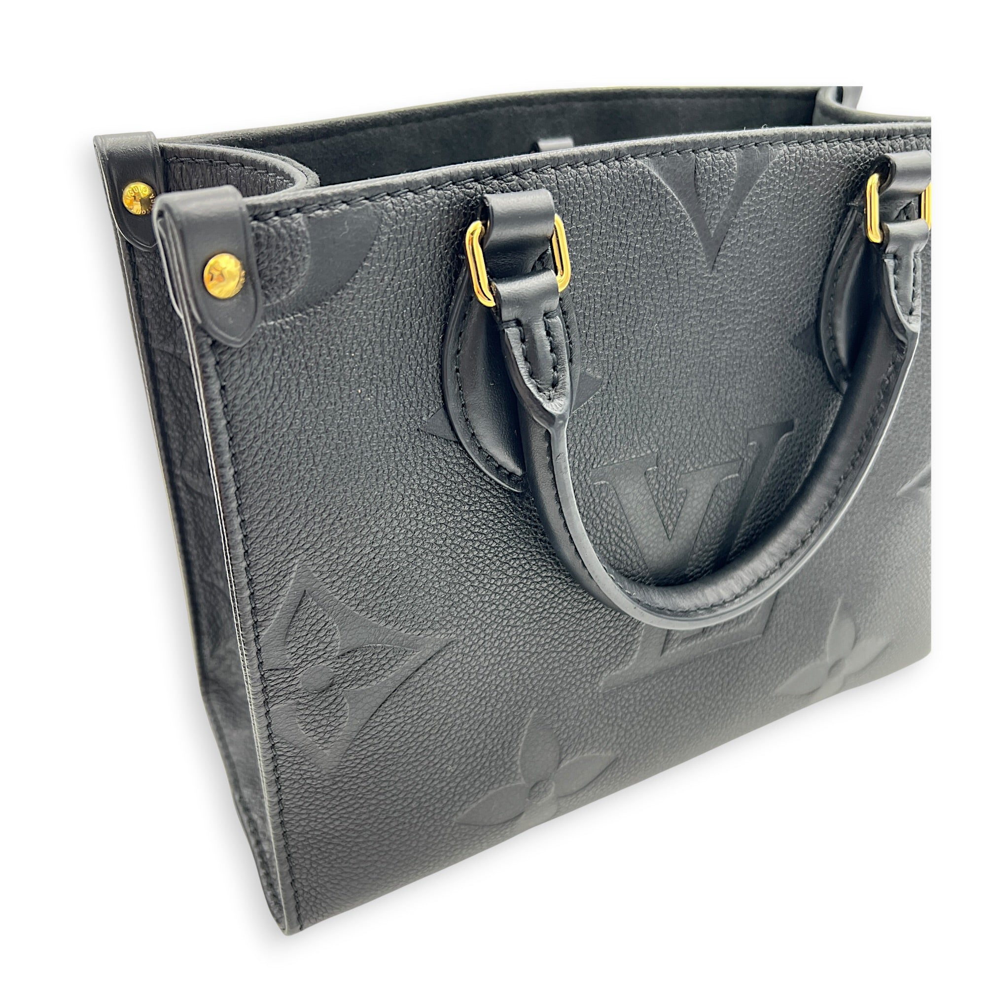 OnTheGo Top Handle Bag PM Black in Empreinte Leather
