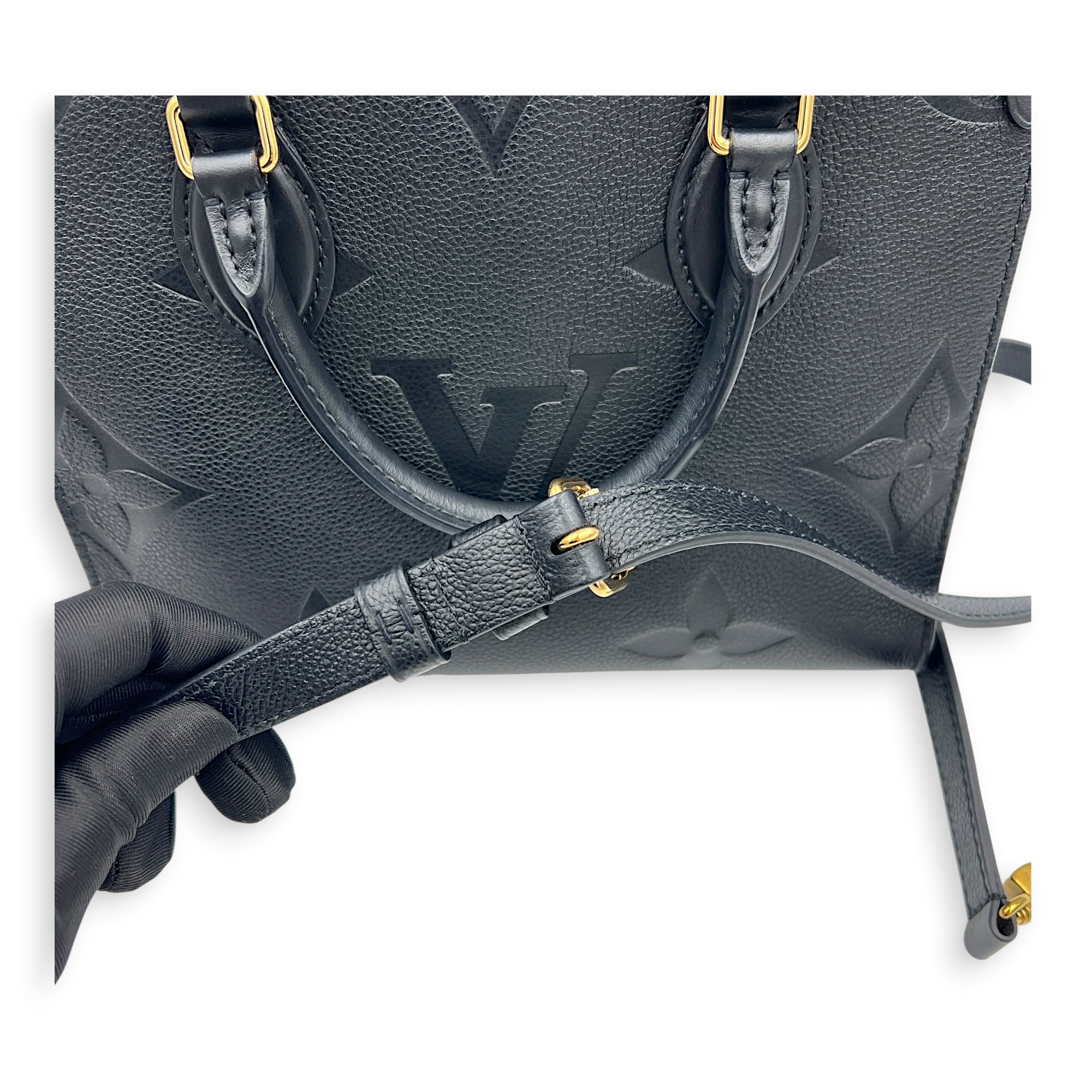 OnTheGo Top Handle Bag PM Black in Empreinte Leather