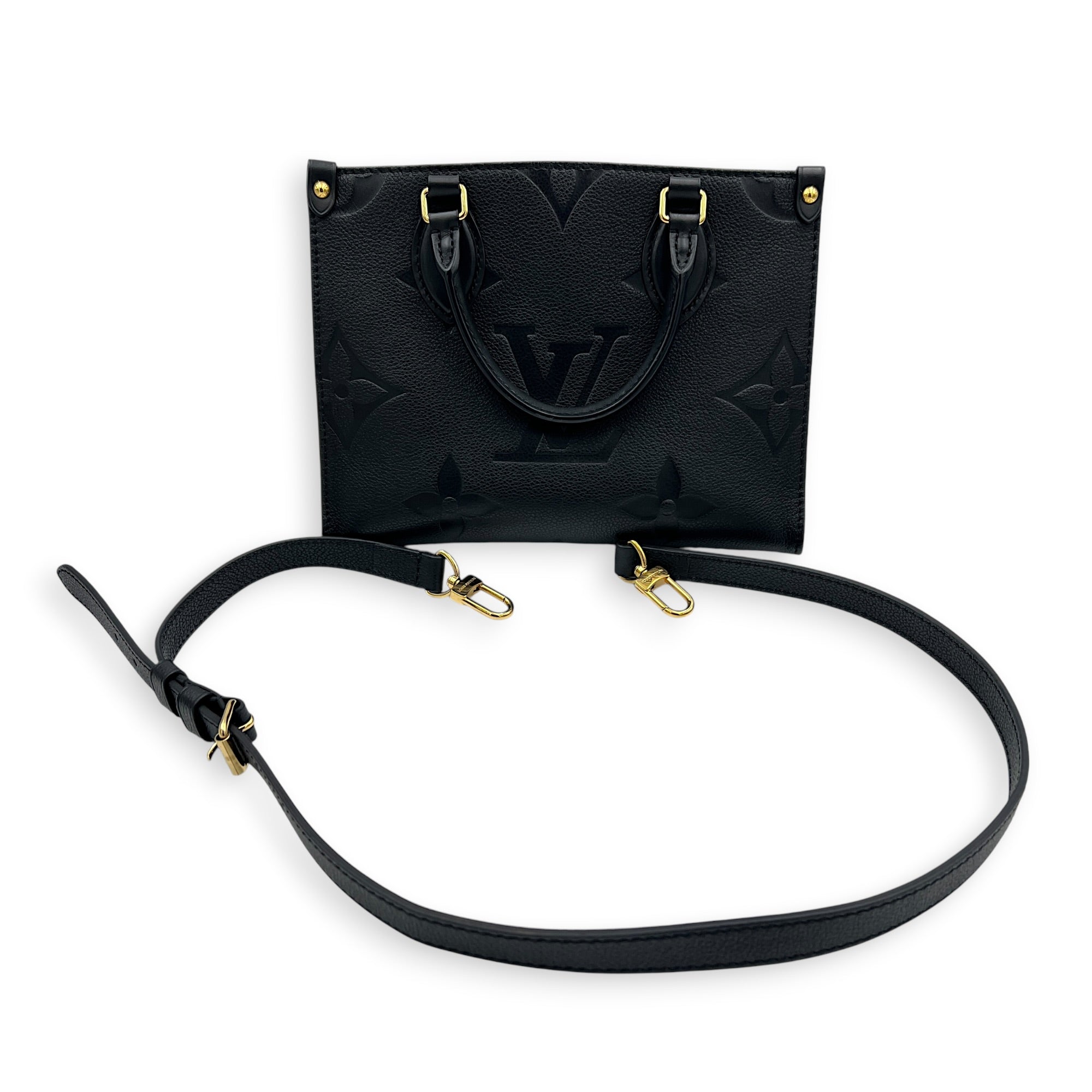 OnTheGo Top Handle Bag PM Black in Empreinte Leather