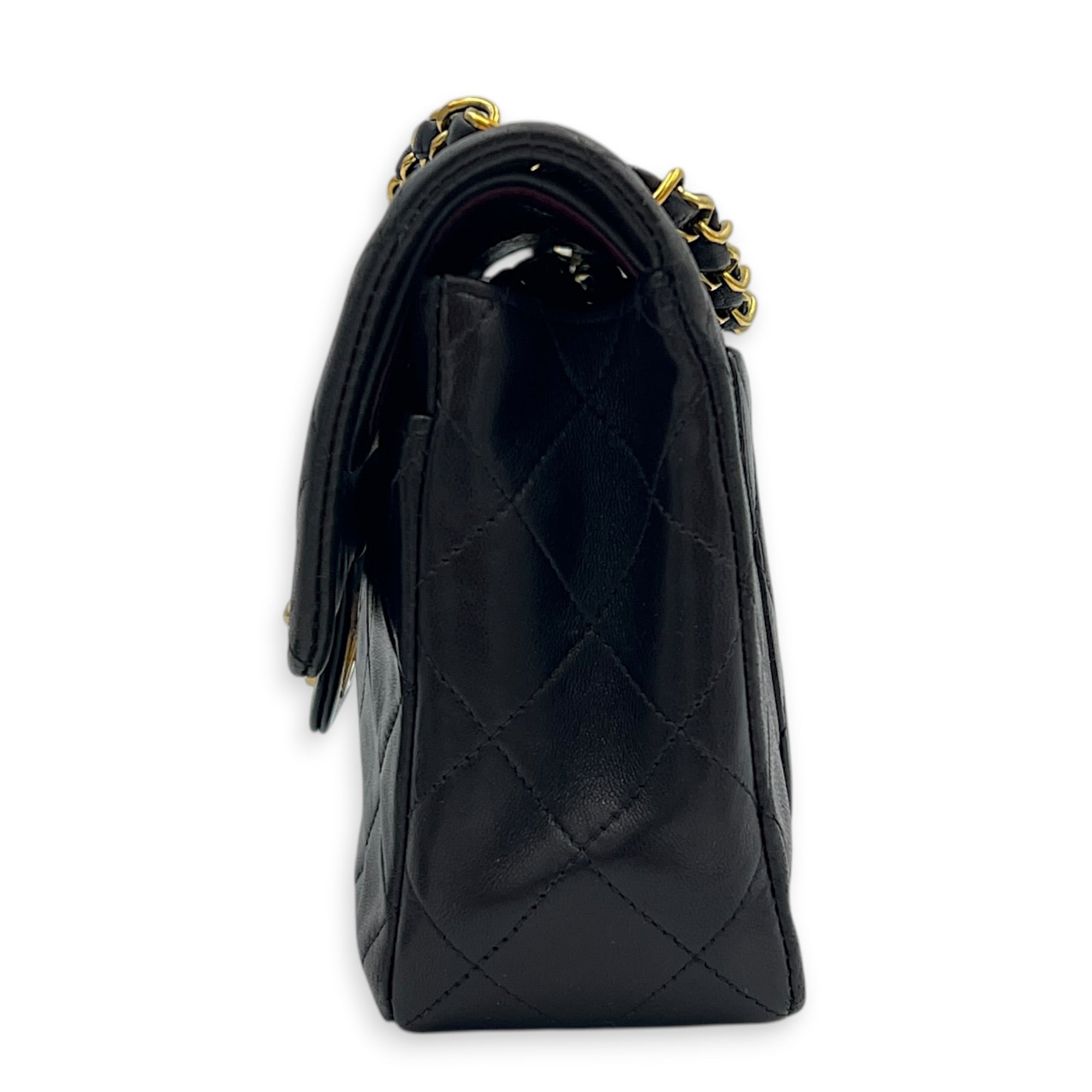 Classic Double Flap Shoulder Bag Small Vintage Brown in Lambskin, Gold hardware