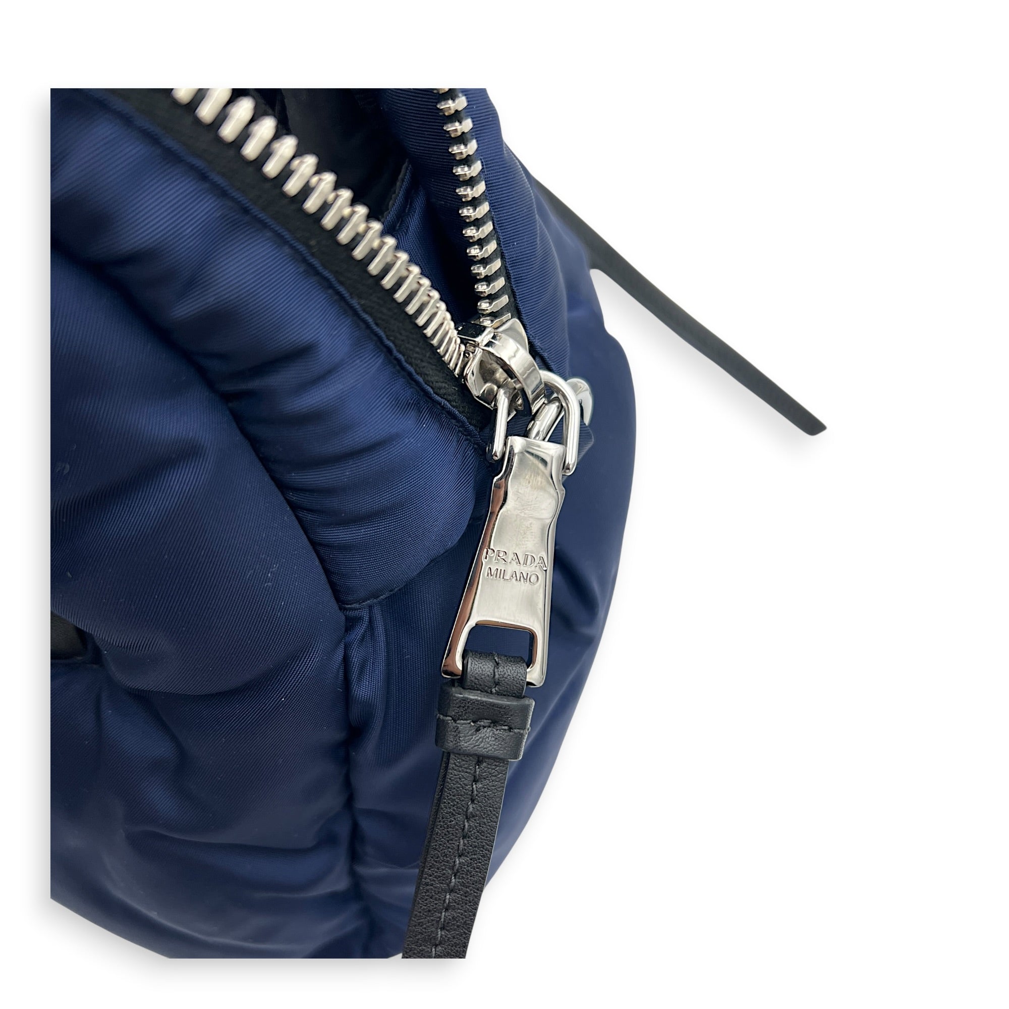 Re-Nylon Top Handle Bag Bluette in Re-Nylon, Silver hardware
