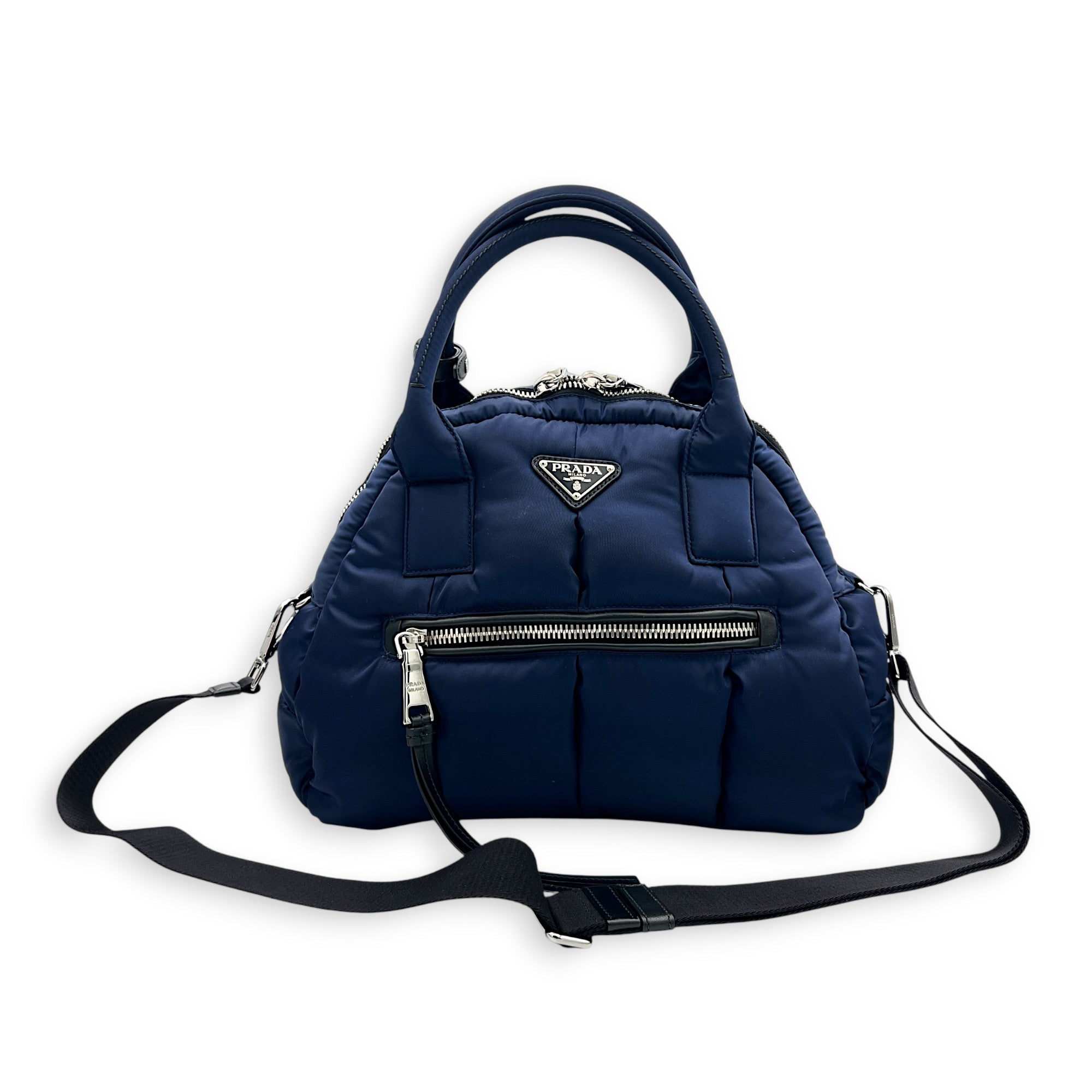 Re-Nylon Top Handle Bag Bluette in Re-Nylon, Silver hardware
