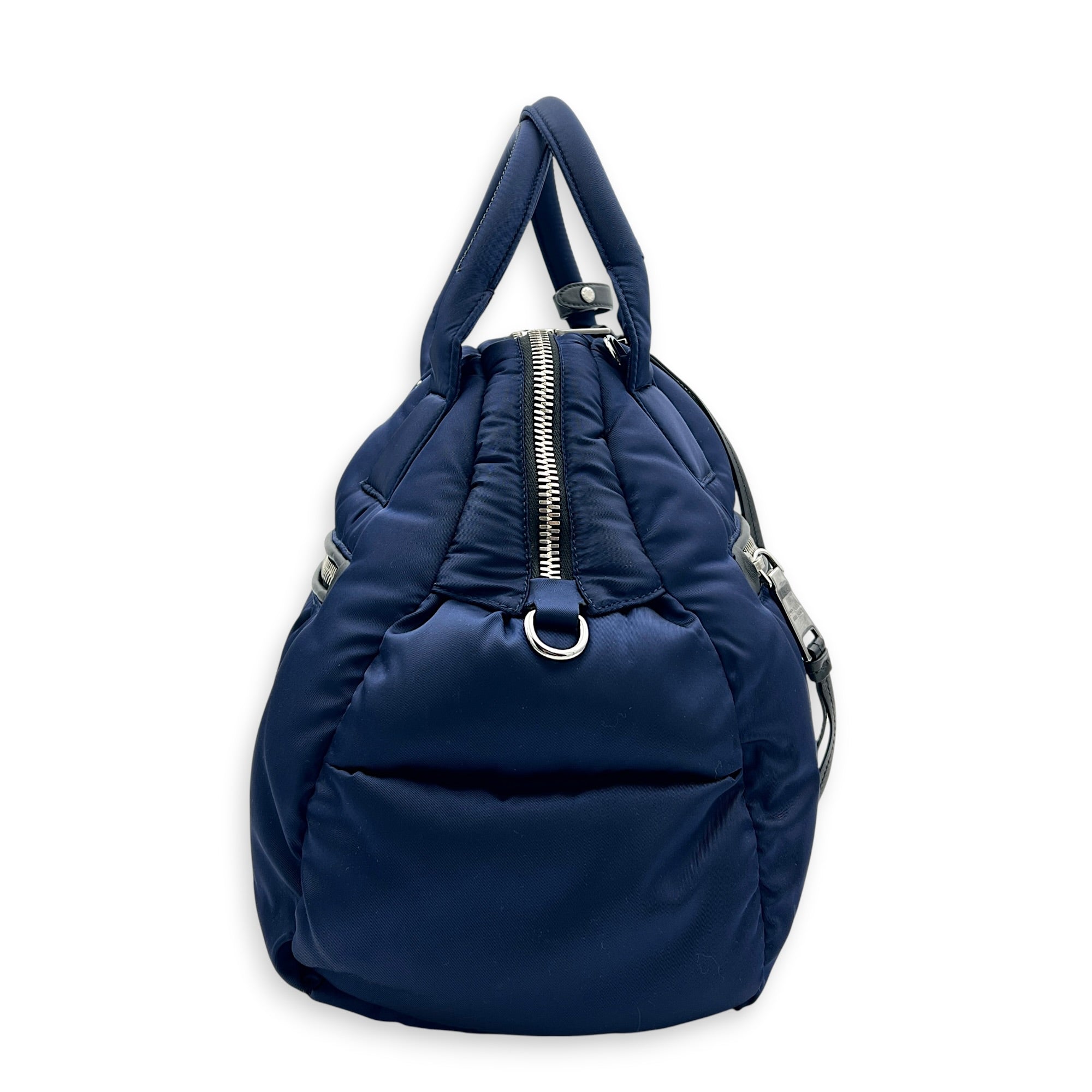 Re-Nylon Top Handle Bag Bluette in Re-Nylon, Silver hardware