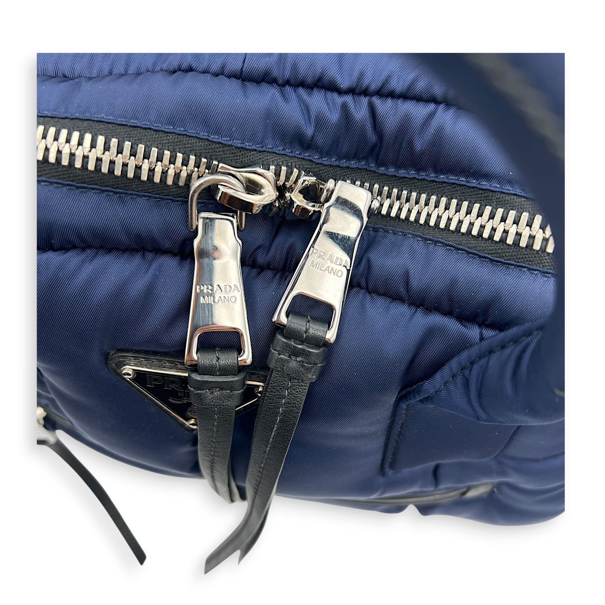 Re-Nylon Top Handle Bag Bluette in Re-Nylon, Silver hardware