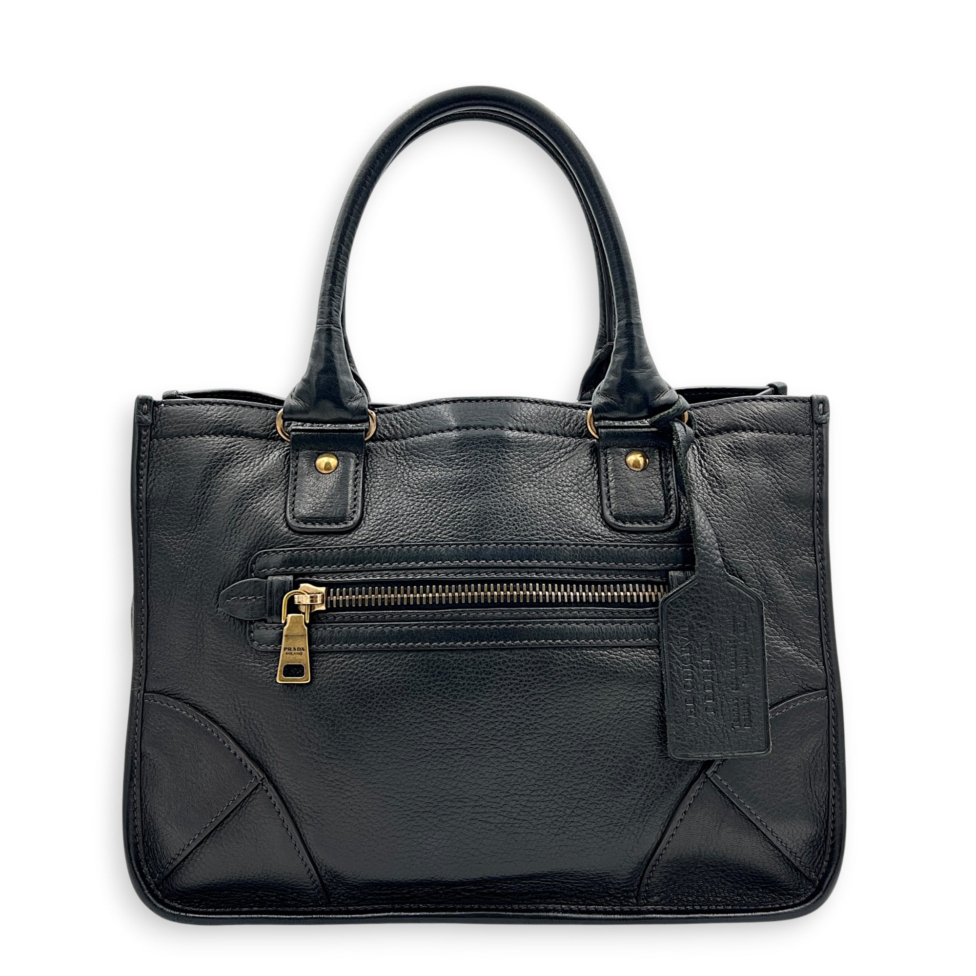 Prada tote Top Handle Bag Nero in Calfskin, Gold hardware
