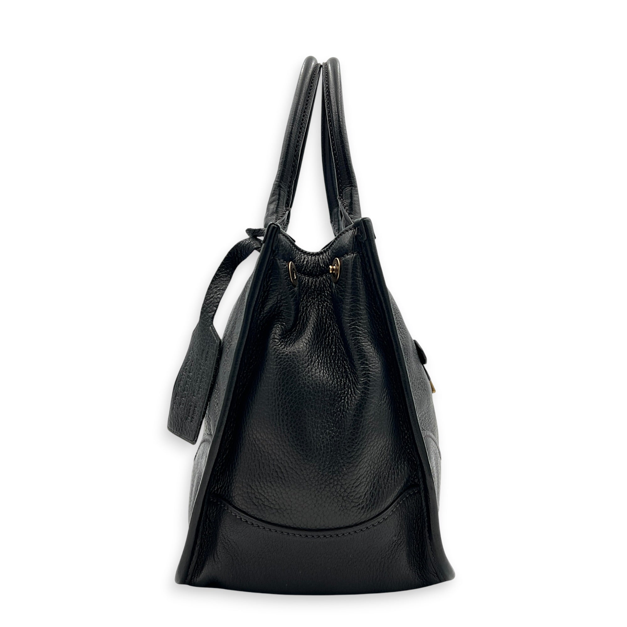 Prada tote Top Handle Bag Nero in Calfskin, Gold hardware