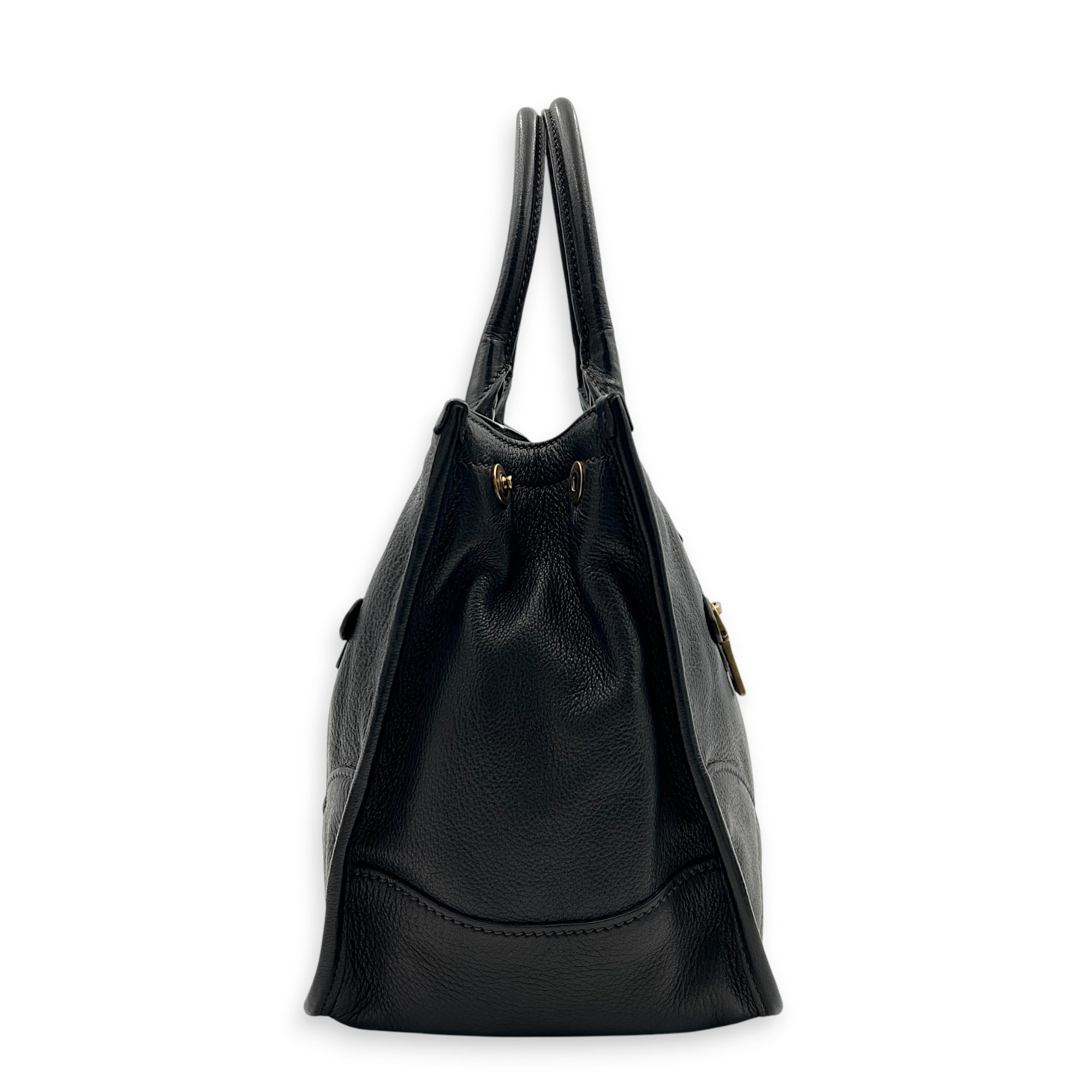 Prada tote Top Handle Bag Nero in Calfskin, Gold hardware