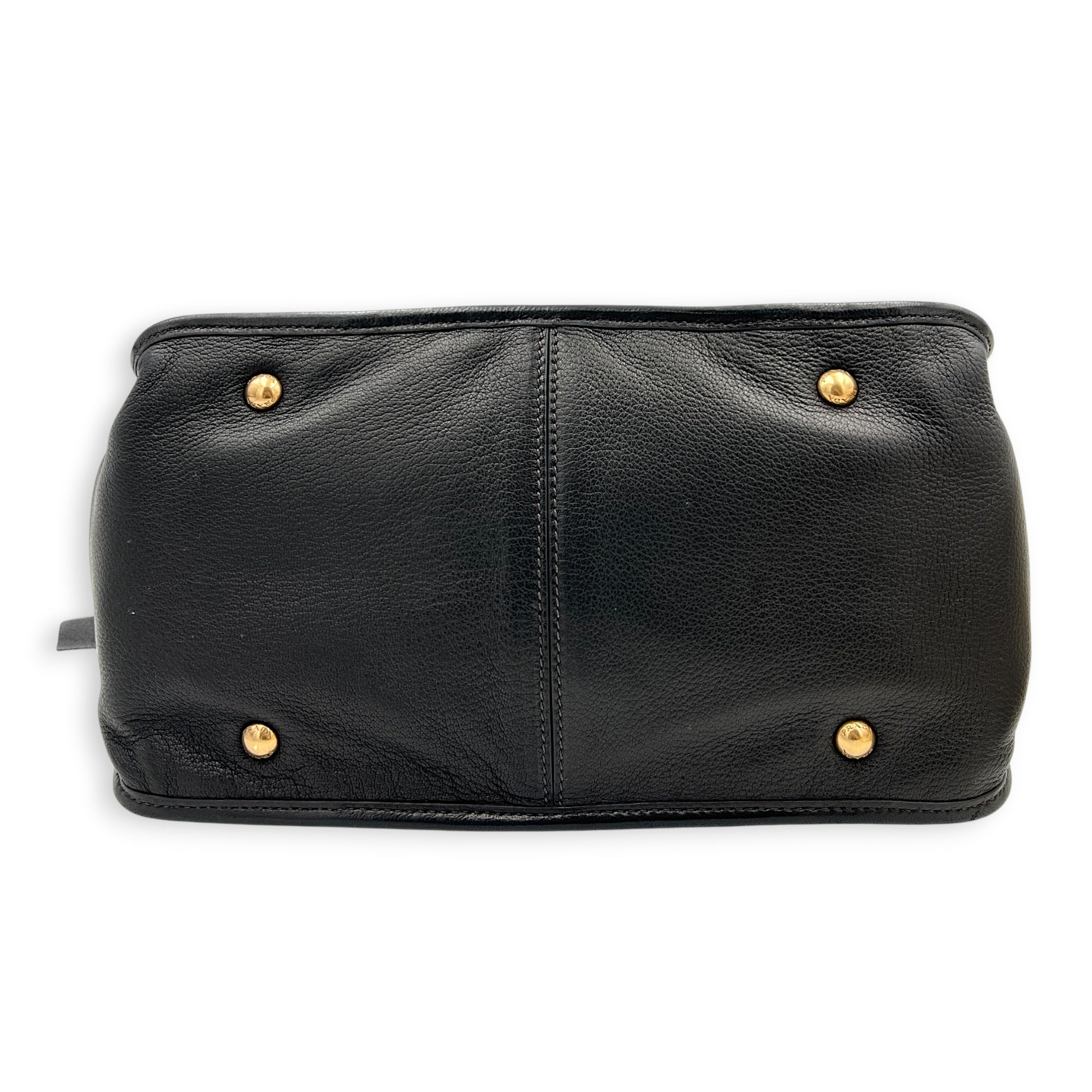 Prada tote Top Handle Bag Nero in Calfskin, Gold hardware