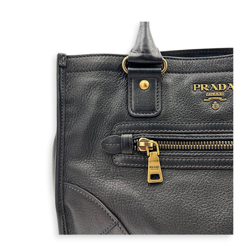 Prada tote Top Handle Bag Nero in Calfskin, Gold hardware