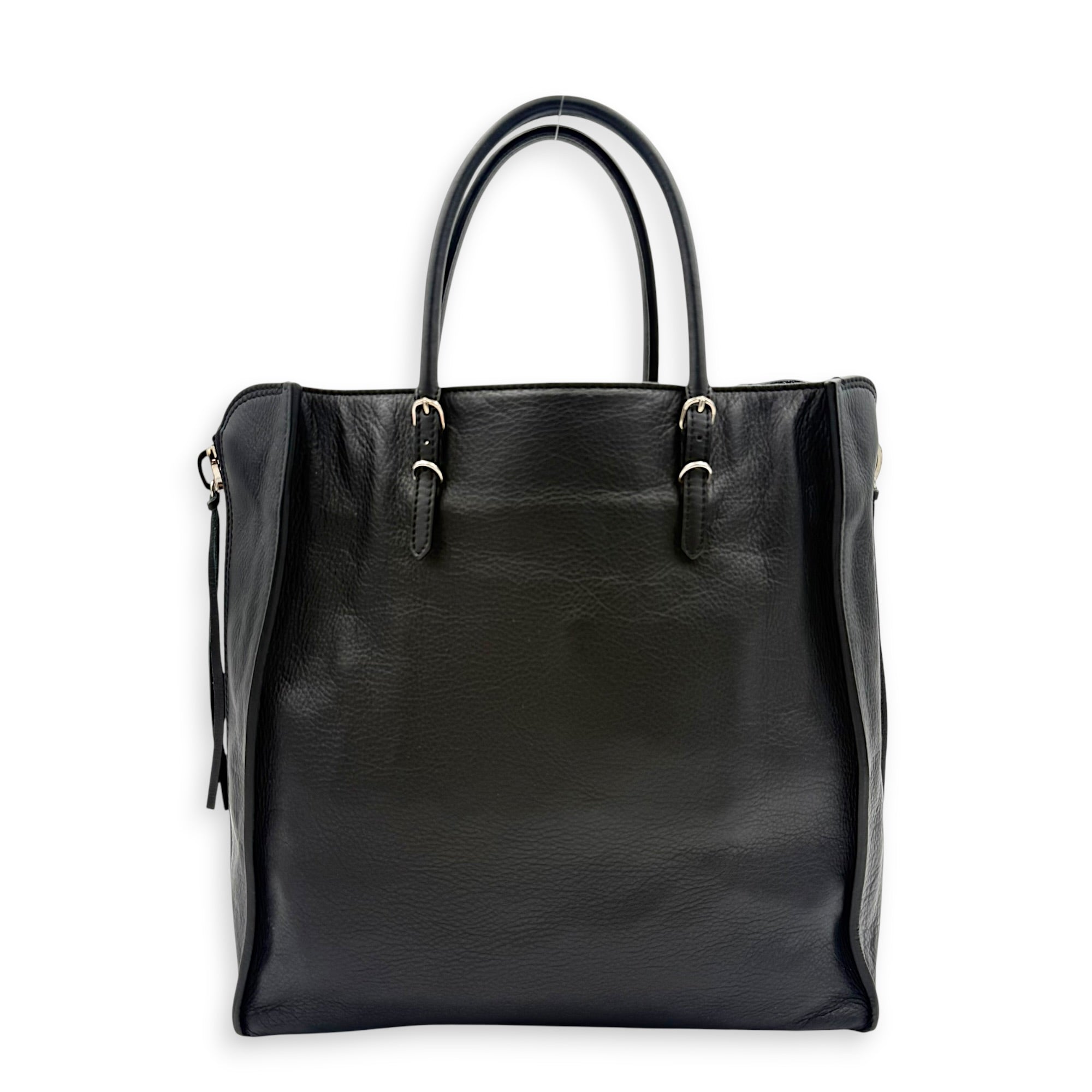 Papier Top Handle Bag Noir in Lambskin, Silver hardware