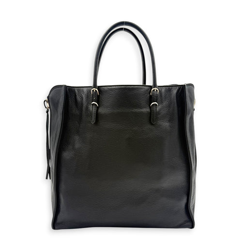 Papier Top Handle Bag Noir in Lambskin, Silver hardware