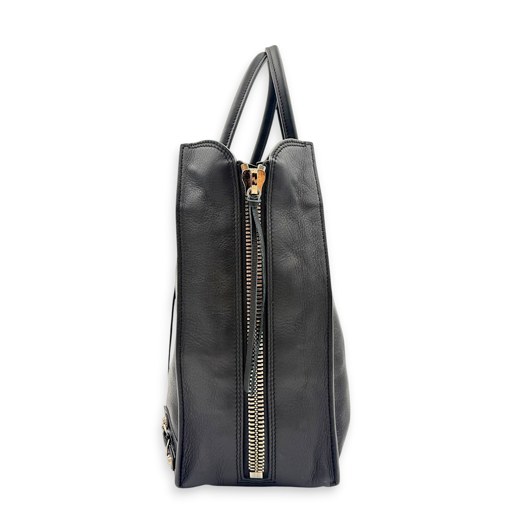 Papier Top Handle Bag Noir in Lambskin, Silver hardware