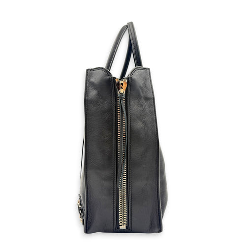 Papier Top Handle Bag Noir in Lambskin, Silver hardware