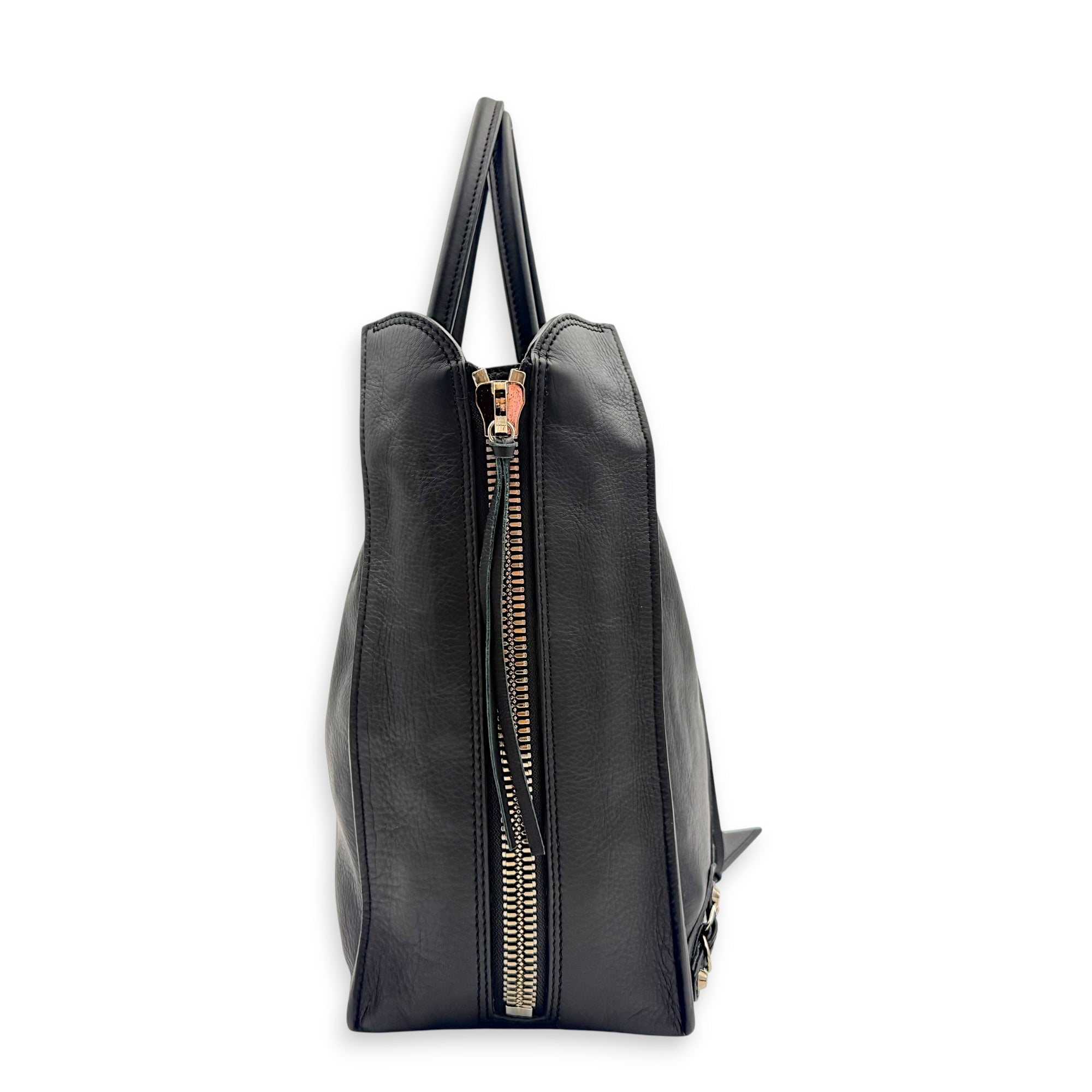 Papier Top Handle Bag Noir in Lambskin, Silver hardware