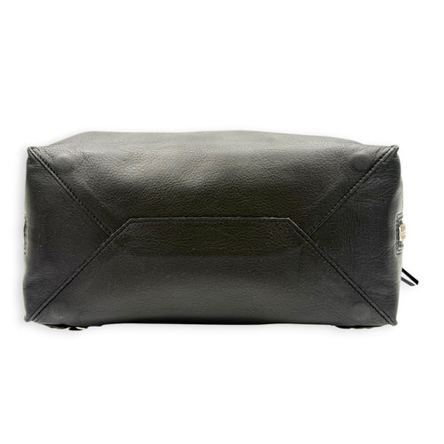 Papier Top Handle Bag Noir in Lambskin, Silver hardware