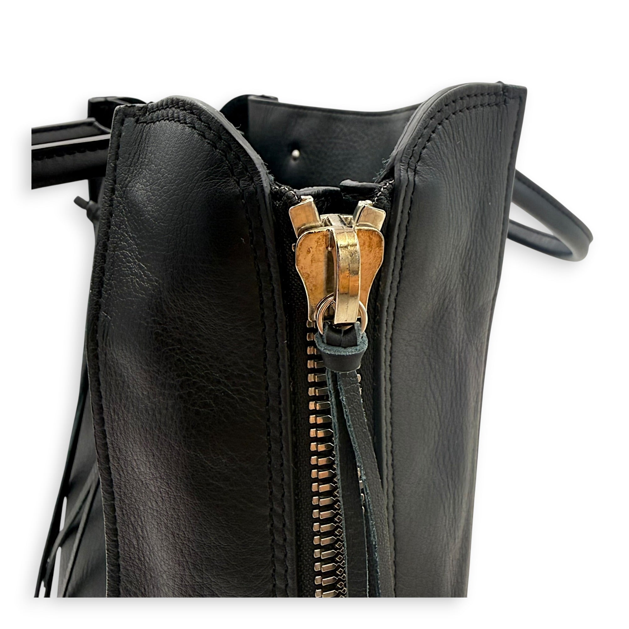 Papier Top Handle Bag Noir in Lambskin, Silver hardware