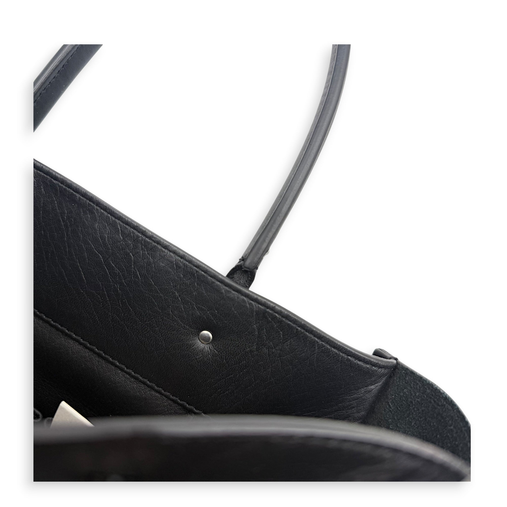 Papier Top Handle Bag Noir in Lambskin, Silver hardware
