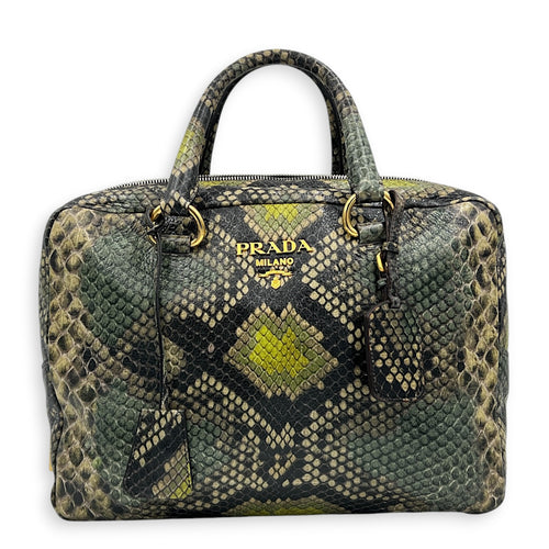 Bauletto Natural Snake Print Cervo Lux Top Handle Bag in Calfskin, Gold hardware