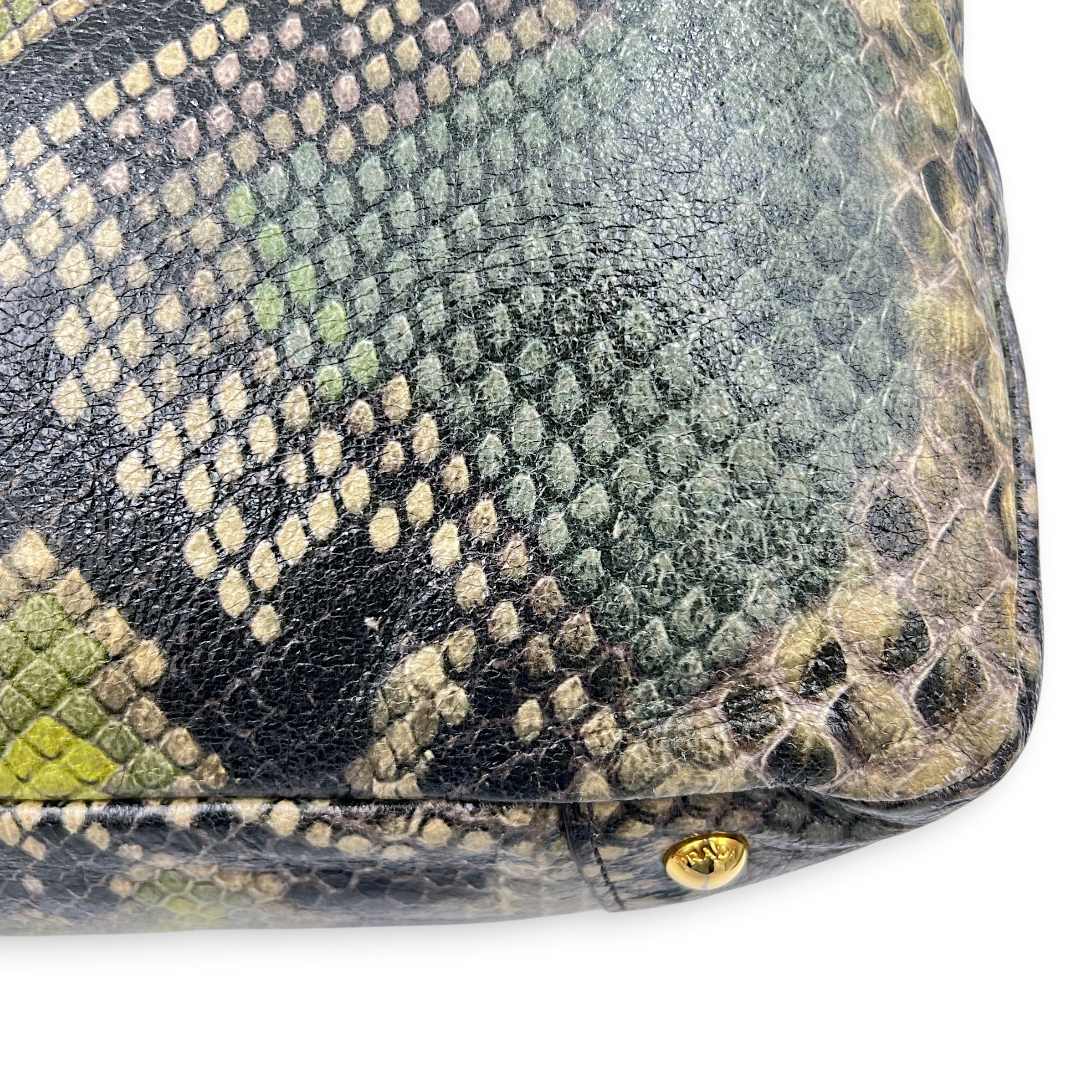Bauletto Natural Snake Print Cervo Lux Top Handle Bag in Calfskin, Gold hardware