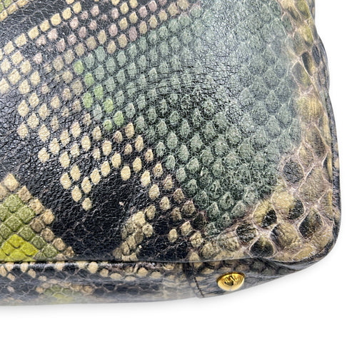 Bauletto Natural Snake Print Cervo Lux Top Handle Bag in Calfskin, Gold hardware
